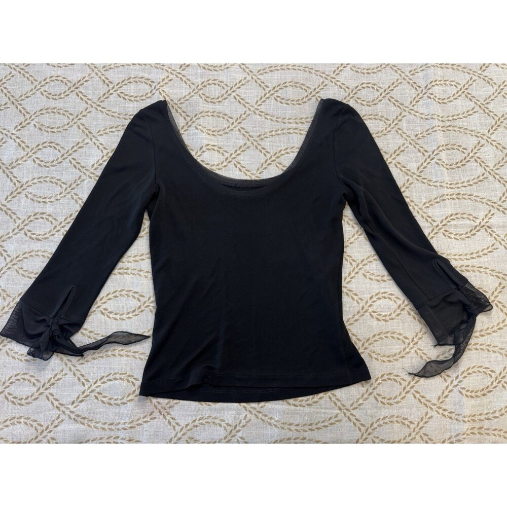 Dina Dar-el Black Top Vintage See Through Tie 3/4 Sleeve